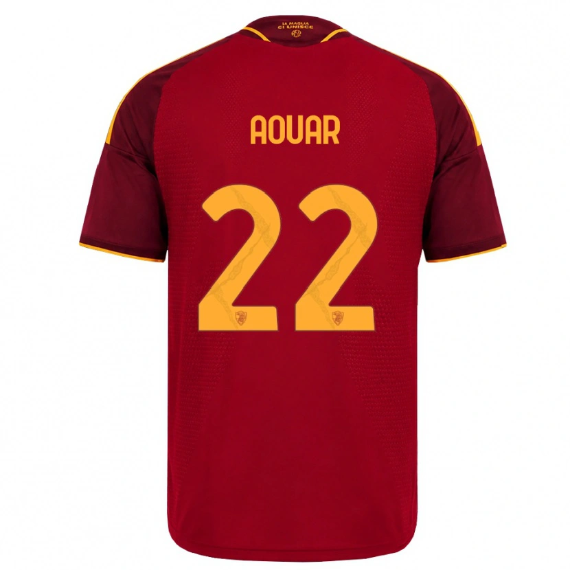Danxen Mulher Camisola Houssem Aouar #22 Vermelho Dourado Amarelo Principal 2026/27 Camisa