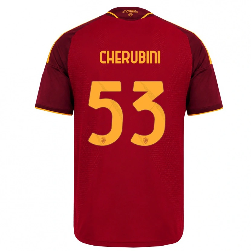 Danxen Mulher Camisola Martina Cherubini #53 Vermelho Dourado Amarelo Principal 2026/27 Camisa