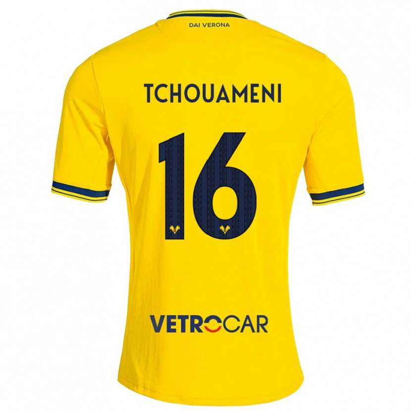 Danxen Mulher Camisola Alex Tchouameni #16 Amarelo Vermelho Alternativa 2026/27 Camisa