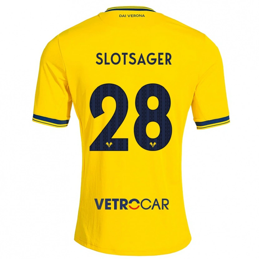 Danxen Mulher Camisola Tobias Slotsager #28 Amarelo Vermelho Alternativa 2026/27 Camisa