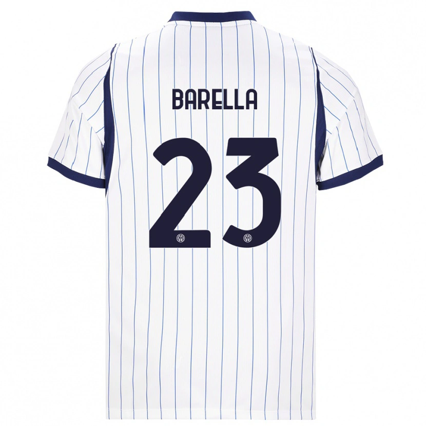Danxen Mulher Camisola Nicolò Barella #23 Branco Azul Marinho Alternativa 2026/27 Camisa