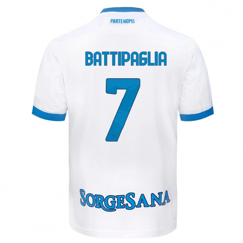Danxen Mulher Camisola Antonio Battipaglia #7 Azul Celeste Branco Alternativa 2026/27 Camisa