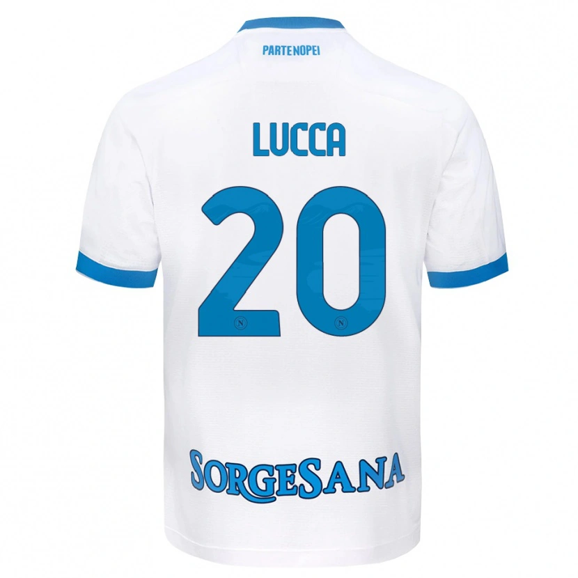 Danxen Mulher Camisola Lorenzo Lucca #20 Azul Celeste Branco Alternativa 2026/27 Camisa