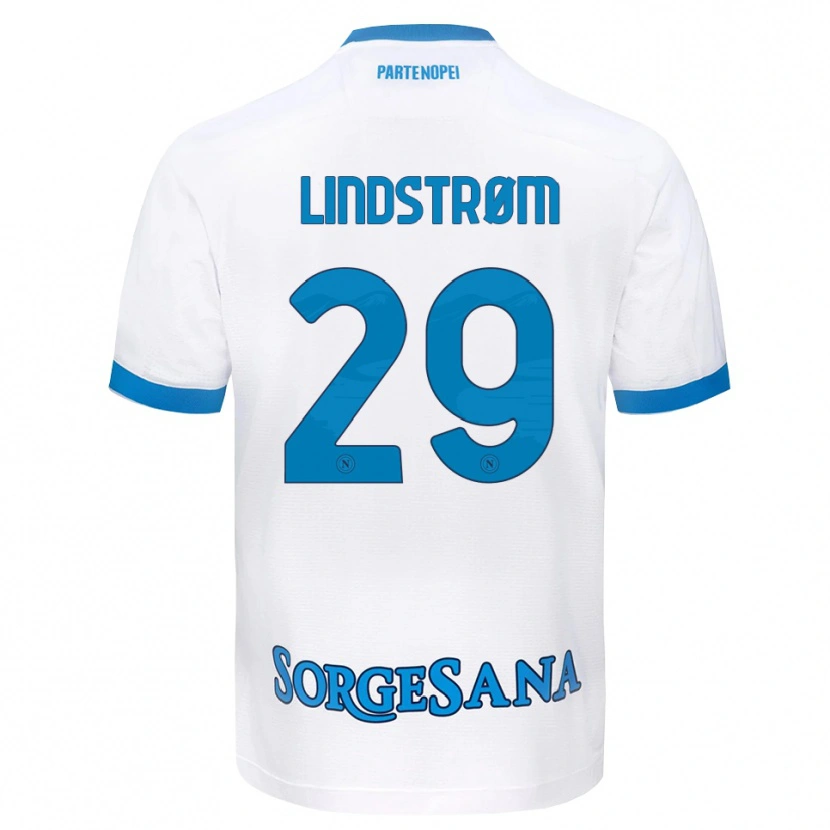 Danxen Mulher Camisola Jesper Lindstrøm #29 Azul Celeste Branco Alternativa 2026/27 Camisa