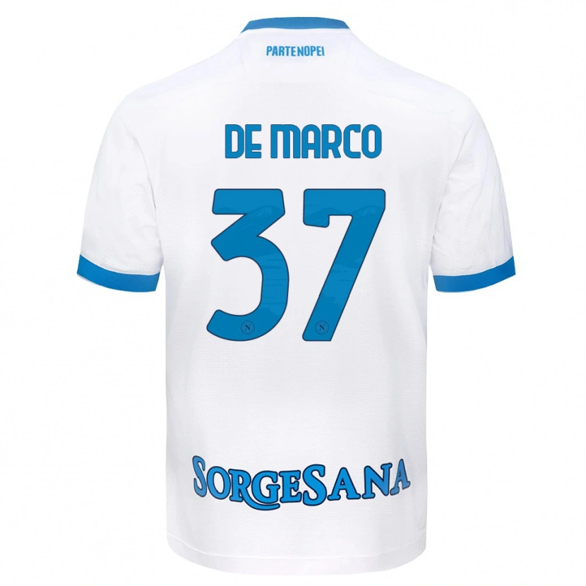 Danxen Mulher Camisola Francesco De Marco #37 Azul Celeste Branco Alternativa 2026/27 Camisa
