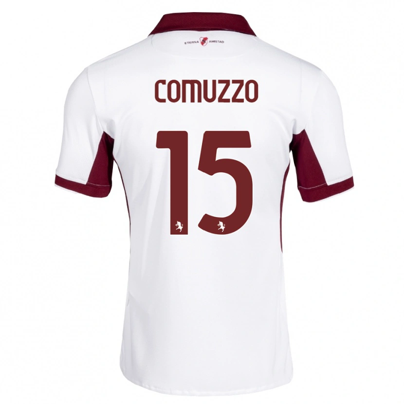 Danxen Mulher Camisola Pietro Comuzzo #15 Bordô Branco Vermelho Alternativa 2026/27 Camisa
