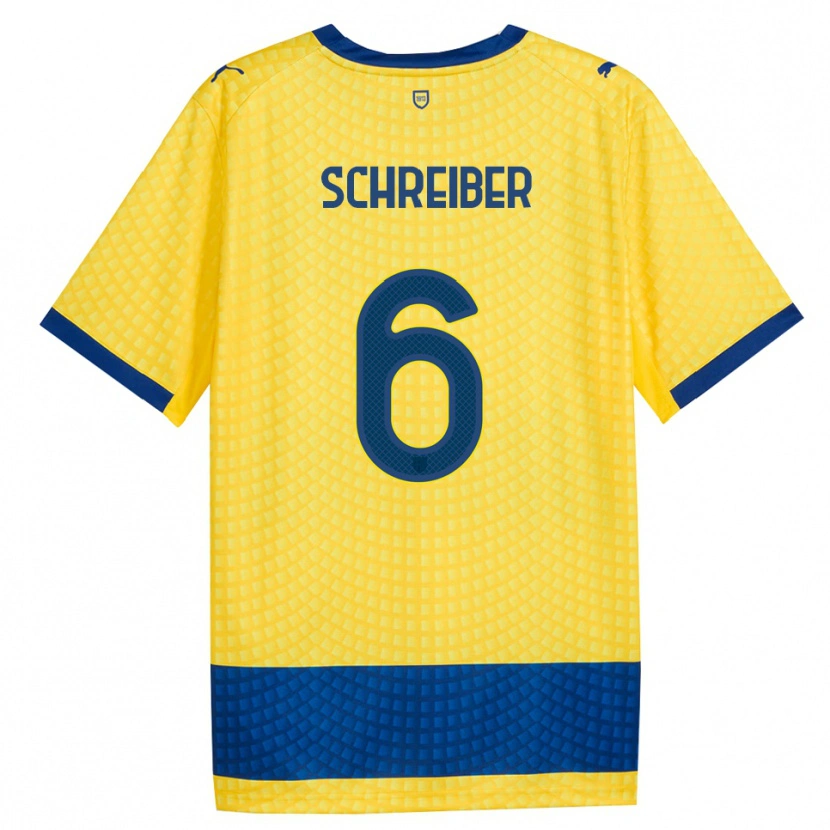Danxen Mulher Camisola Fabio Schreiber #6 Amarelo Azul Preto Alternativa 2026/27 Camisa