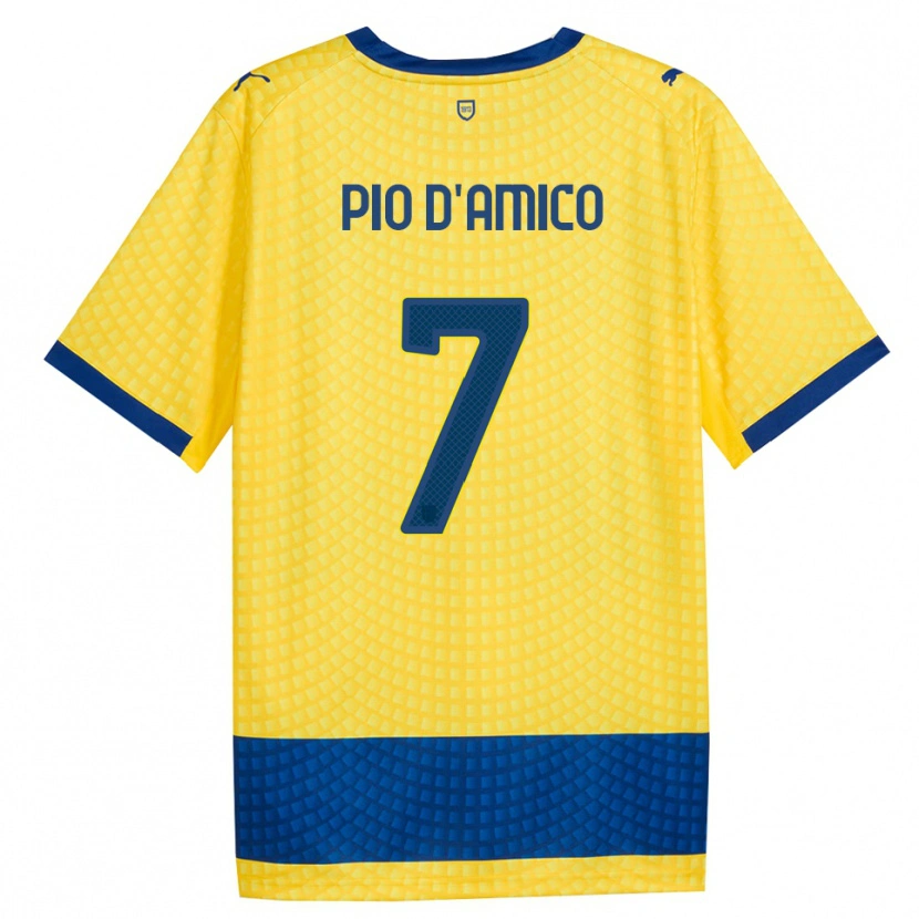 Danxen Mulher Camisola Dario Pio D'amico #7 Amarelo Azul Preto Alternativa 2026/27 Camisa