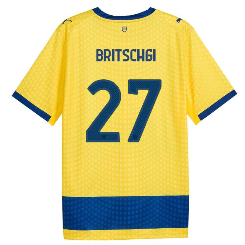 Danxen Mulher Camisola Sascha Britschgi #27 Amarelo Azul Preto Alternativa 2026/27 Camisa