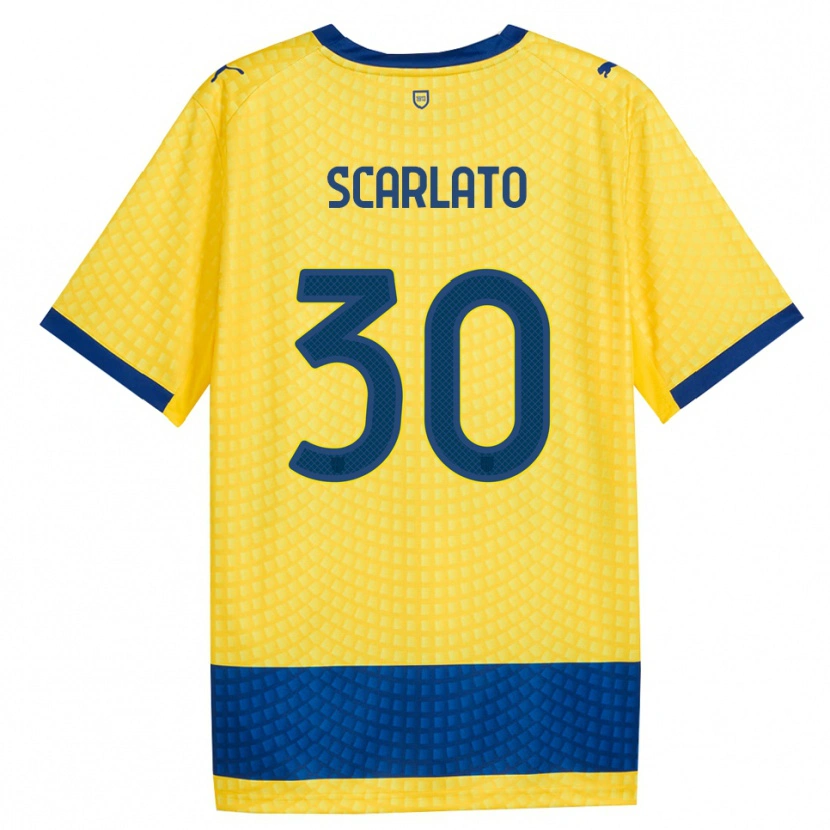 Danxen Mulher Camisola Luca Scarlato #30 Amarelo Azul Preto Alternativa 2026/27 Camisa