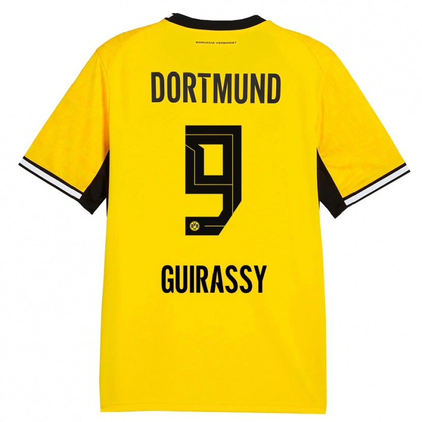 Danxen Criança Camisola Serhou Guirassy #9 Amarelo Preto Branco Principal 2026/27 Camisa