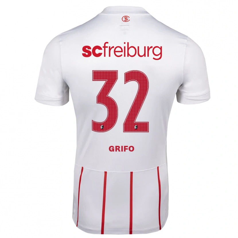 Danxen Criança Camisola Vincenzo Grifo #32 Branco Vermelho Amarelo Alternativa 2026/27 Camisa