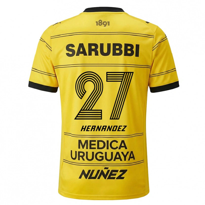 Danxen Criança Camisola Lucas Hernández #27 Amarelo Preto Alternativa 2026/27 Camisa