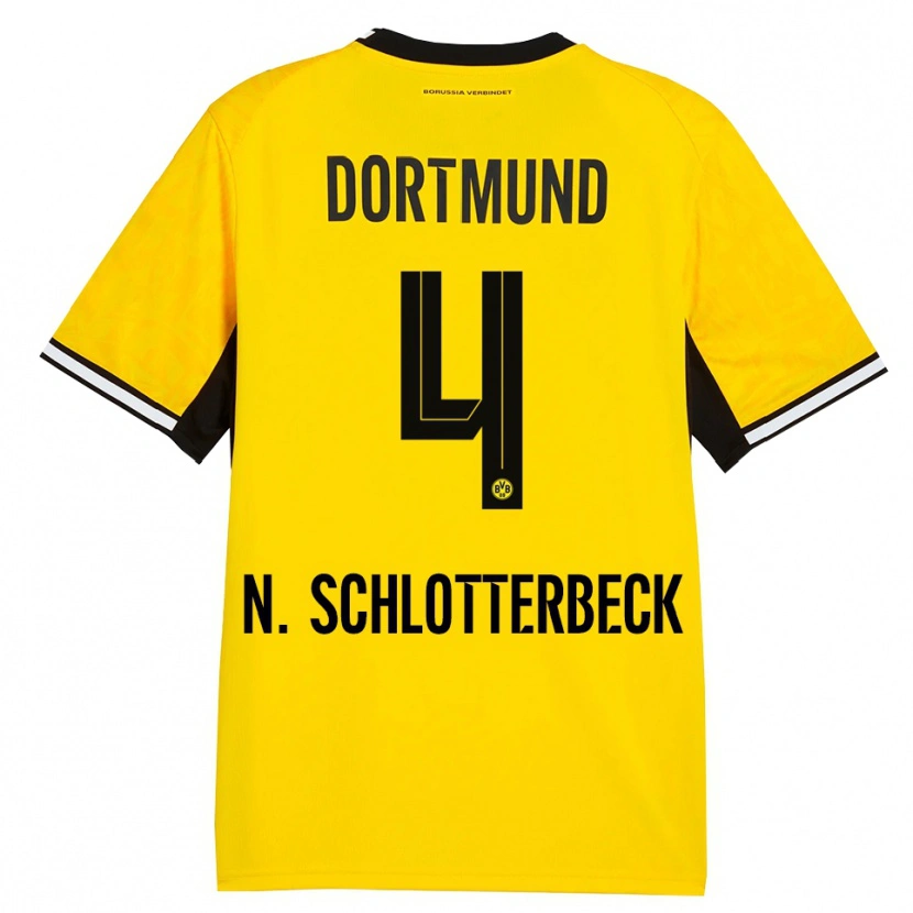 Danxen Mulher Camisola Nico Schlotterbeck #4 Amarelo Preto Branco Principal 2026/27 Camisa