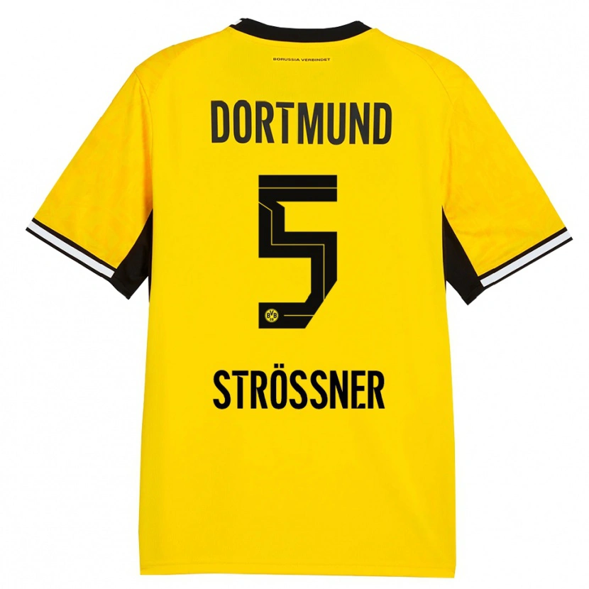 Danxen Mulher Camisola Lenni Strößner #5 Amarelo Preto Branco Principal 2026/27 Camisa