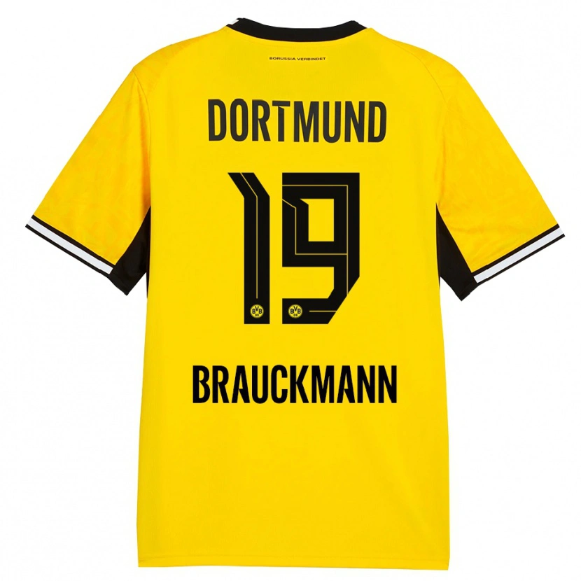 Danxen Mulher Camisola Mats Brauckmann #19 Amarelo Preto Branco Principal 2026/27 Camisa