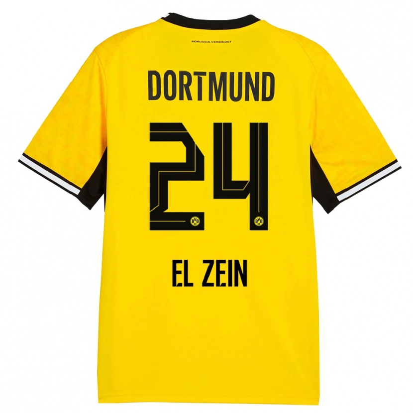 Danxen Mulher Camisola Abu-Bekir Omer El-Zein #24 Amarelo Preto Branco Principal 2026/27 Camisa