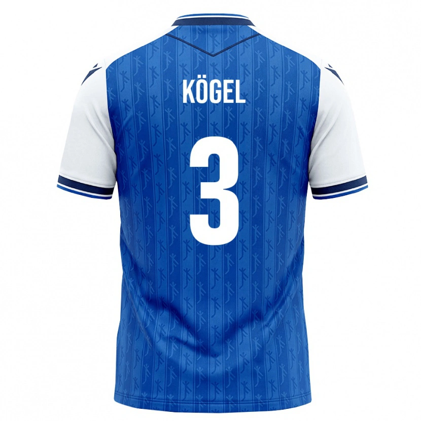 Danxen Mulher Camisola Elias Kögel #3 Azul Real Branco Principal 2026/27 Camisa