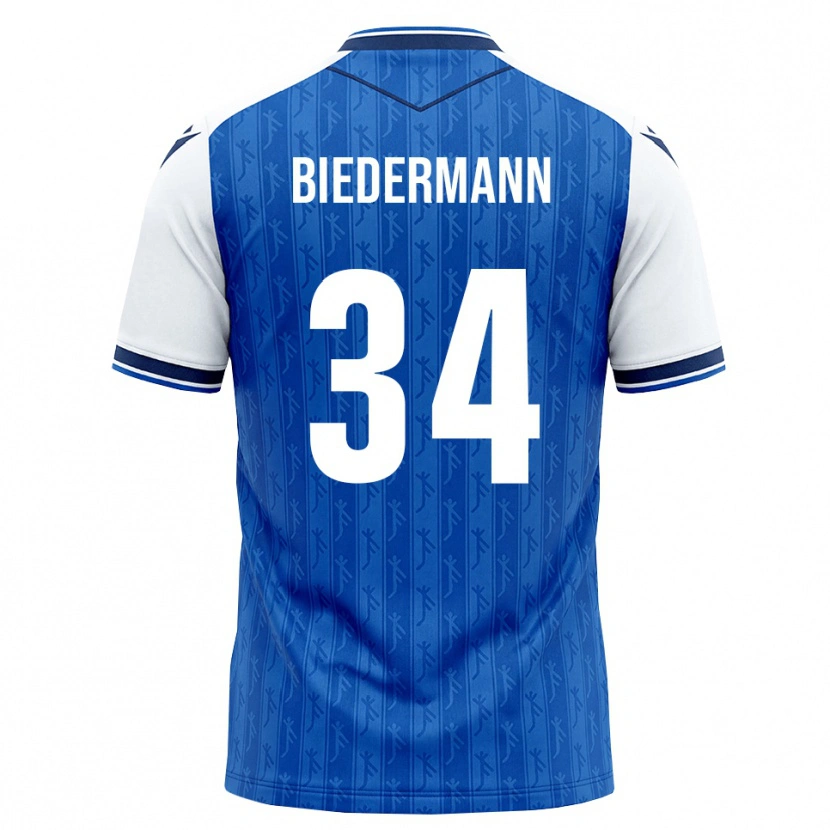 Danxen Mulher Camisola Nico Biedermann #34 Azul Real Branco Principal 2026/27 Camisa