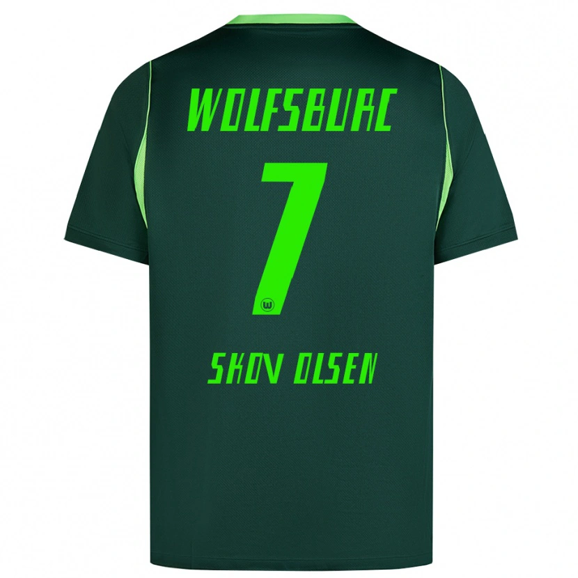 Danxen Mulher Camisola Andreas Skov Olsen #7 Verde Escuro Branco Principal 2026/27 Camisa