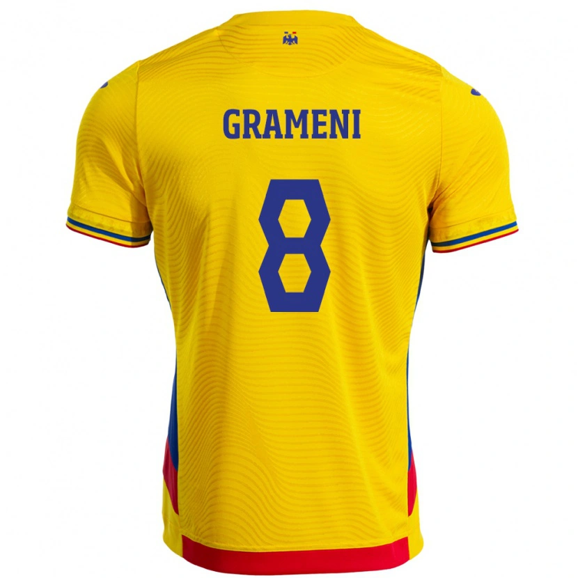 Danxen Homem Camisola Romênia Constantin Grameni #8 Amarelo Principal 24-26 Camisa