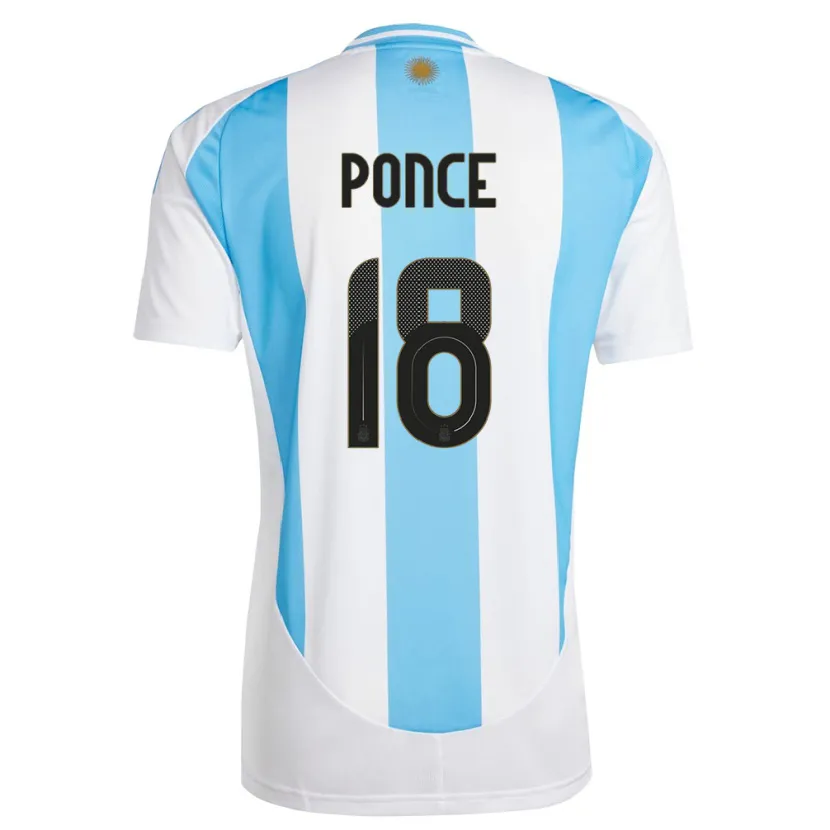 Danxen Criança Camisola Argentina Ezequiel Ponce #18 Branco Azul Principal 24-26 Camisa