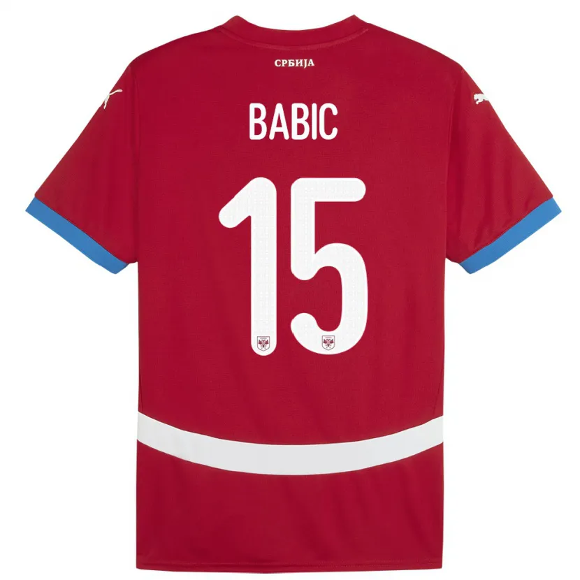Danxen Criança Camisola Sérvia Srdjan Babic #15 Vermelho Principal 24-26 Camisa
