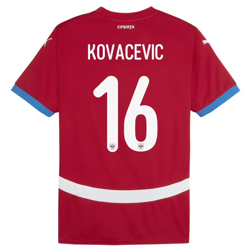 Danxen Criança Camisola Sérvia Bojan Kovacevic #16 Vermelho Principal 24-26 Camisa