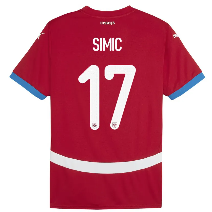 Danxen Criança Camisola Sérvia Jan Carlo Simic #17 Vermelho Principal 24-26 Camisa