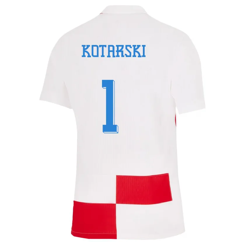 Danxen Criança Camisola Croácia Dominik Kotarski #1 Branco Vermelho Principal 24-26 Camisa