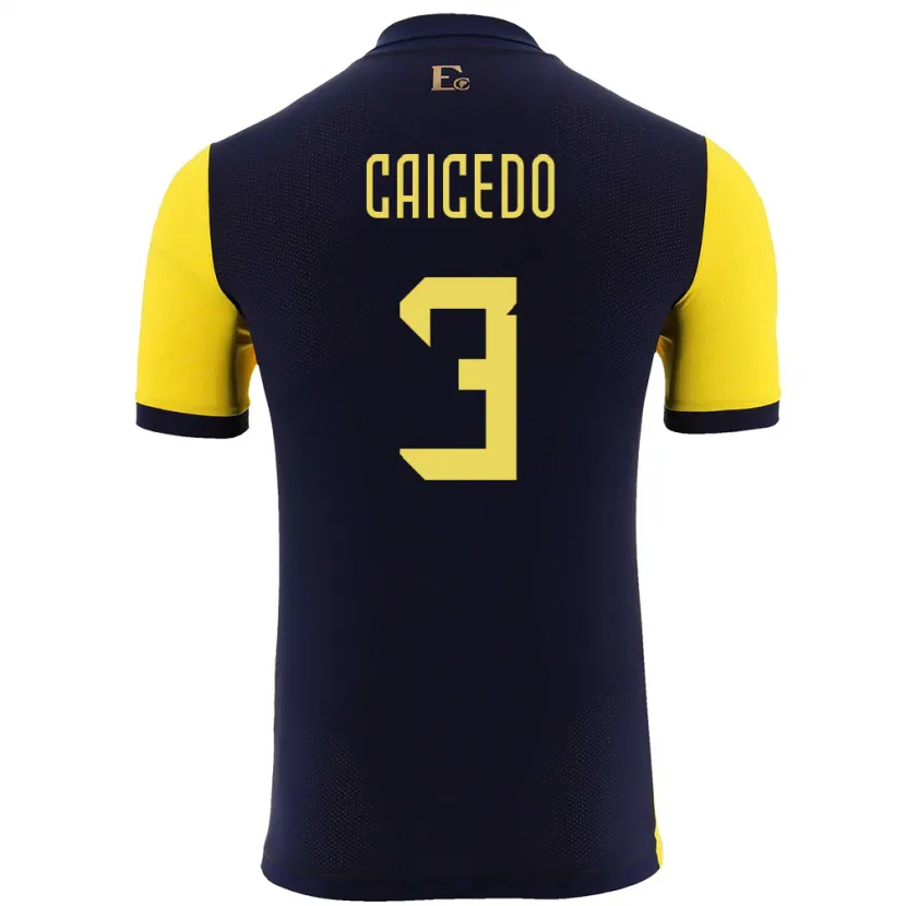 Danxen Criança Camisola Equador Jessy Caicedo #3 Amarelo Principal 24-26 Camisa