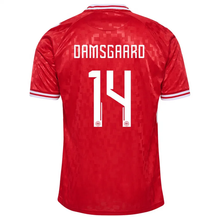 Danxen Criança Camisola Dinamarca Mikkel Damsgaard #14 Vermelho Principal 24-26 Camisa