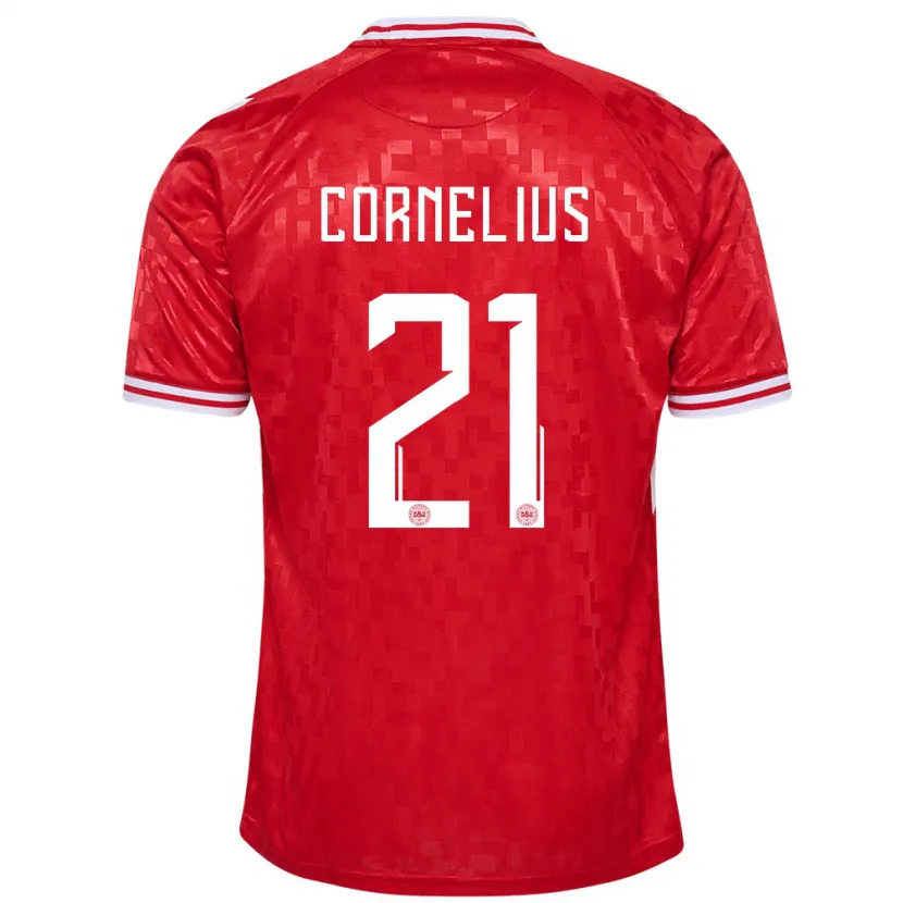Danxen Criança Camisola Dinamarca Andreas Cornelius #21 Vermelho Principal 24-26 Camisa