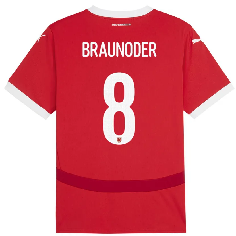 Danxen Criança Camisola Áustria Matthias Braunöder #8 Vermelho Principal 24-26 Camisa