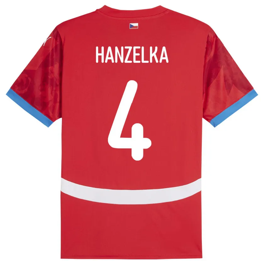Danxen Criança Camisola República Checa Denis Hanzelka #4 Vermelho Principal 24-26 Camisa