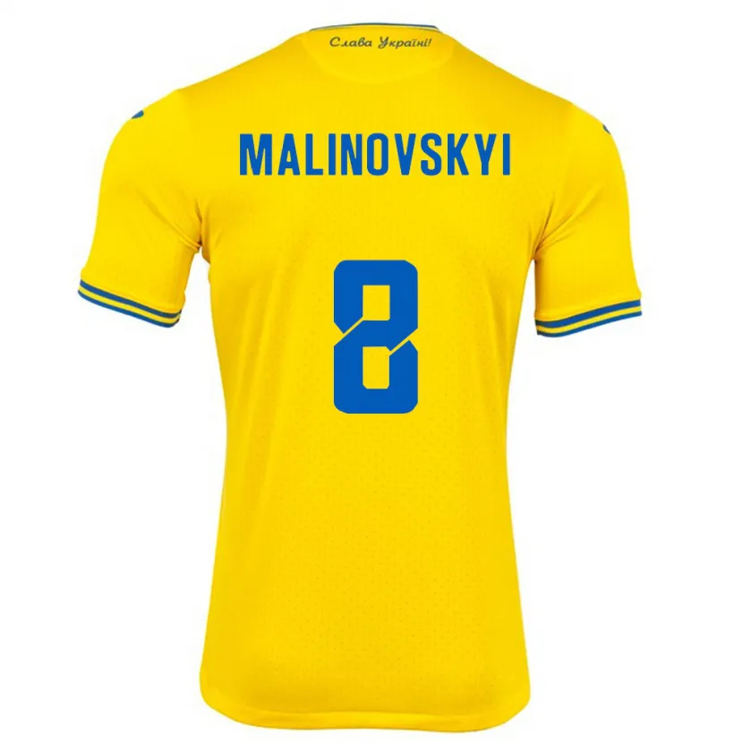 Danxen Criança Camisola Ucrânia Ruslan Malinovskyi #8 Amarelo Principal 24-26 Camisa