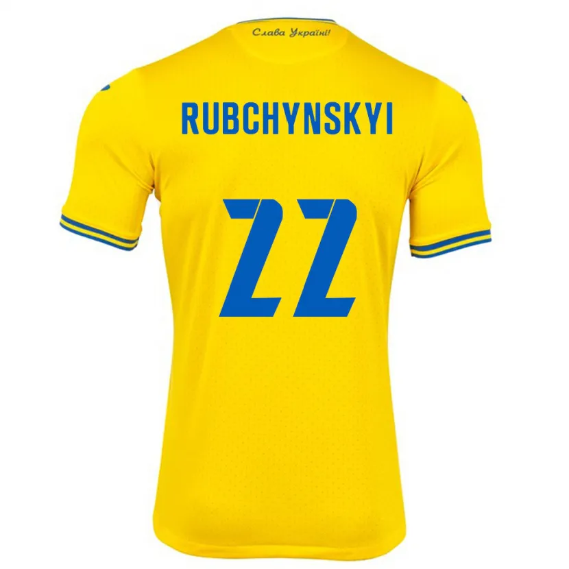 Danxen Criança Camisola Ucrânia Valentyn Rubchynskyi #22 Amarelo Principal 24-26 Camisa