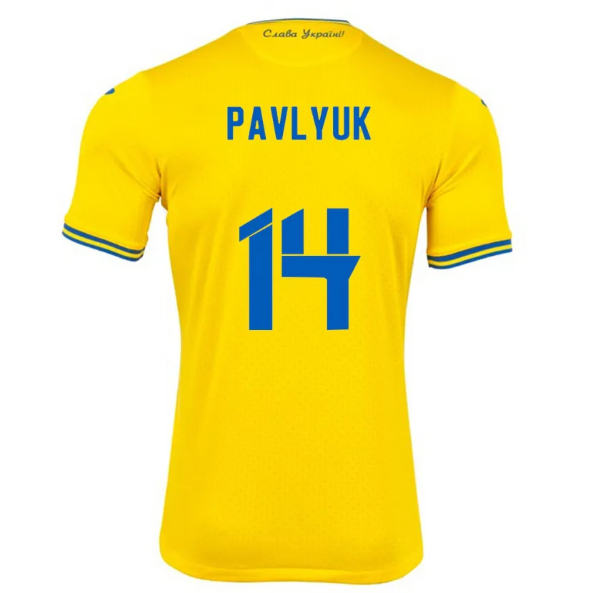 Danxen Criança Camisola Ucrânia Yevgen Pavlyuk #14 Amarelo Principal 24-26 Camisa
