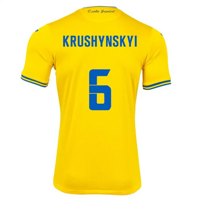 Danxen Criança Camisola Ucrânia Borys Krushynskyi #6 Amarelo Principal 24-26 Camisa