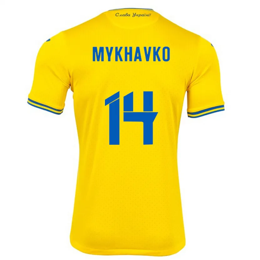 Danxen Criança Camisola Ucrânia Taras Mykhavko #14 Amarelo Principal 24-26 Camisa