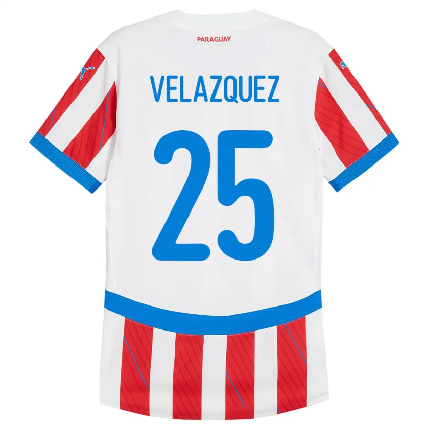Danxen Criança Camisola Paraguai Gustavo Velázquez #25 Branco Vermelho Principal 24-26 Camisa
