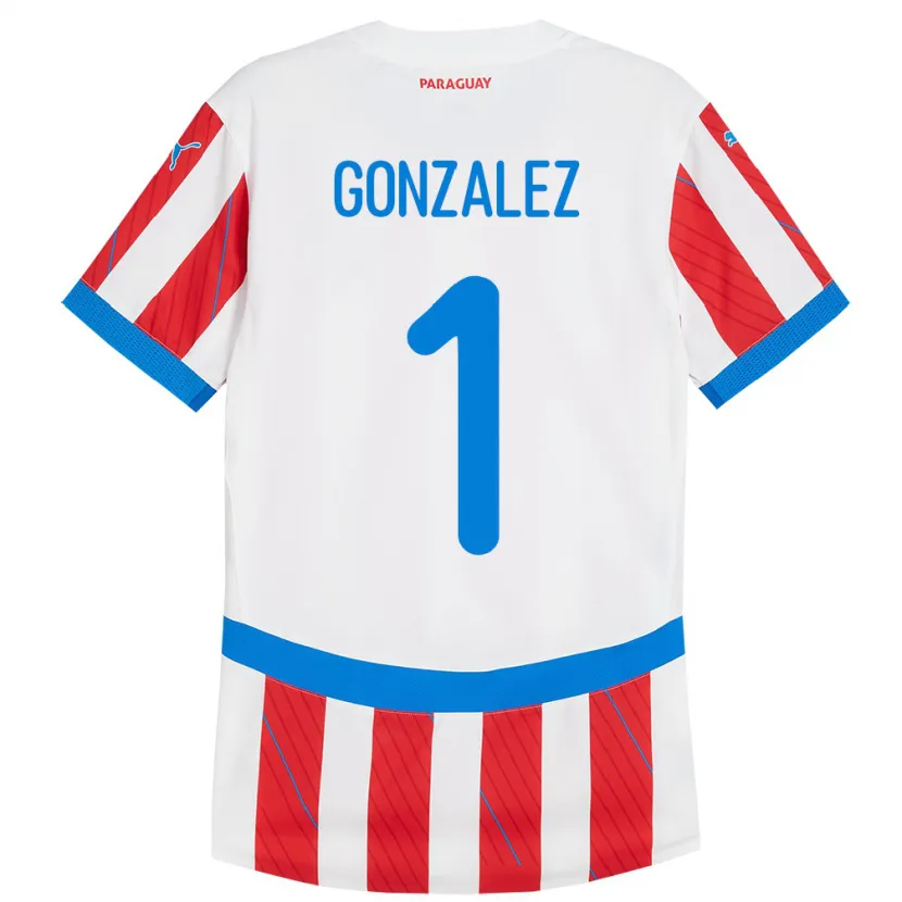 Danxen Criança Camisola Paraguai Ángel González #1 Branco Vermelho Principal 24-26 Camisa