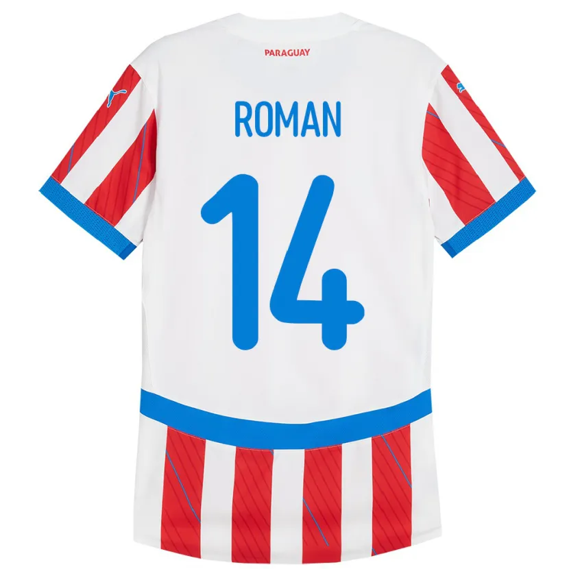 Danxen Criança Camisola Paraguai Fernando Román #14 Branco Vermelho Principal 24-26 Camisa