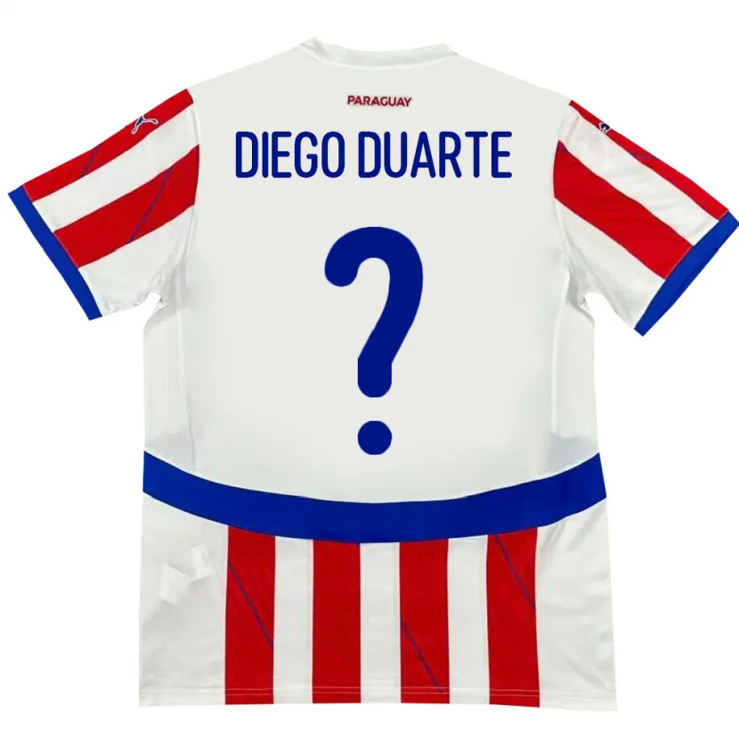 Danxen Criança Camisola Paraguai Diego Duarte #0 Branco Vermelho Principal 24-26 Camisa