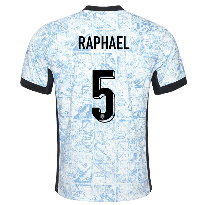 Danxen Criança Camisola Portugal Raphael Guerreiro #5 Azul Creme Alternativa 24-26 Camisa