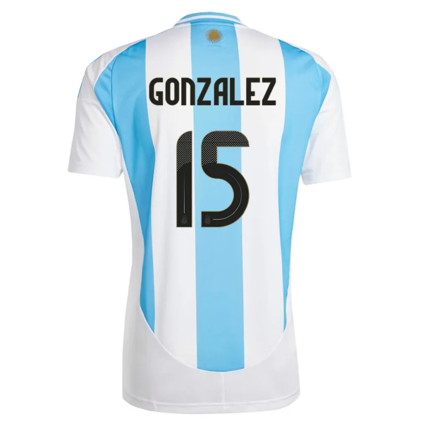 Danxen Homem Camisola Argentina Nicolas Gonzalez #15 Branco Azul Principal 24-26 Camisa