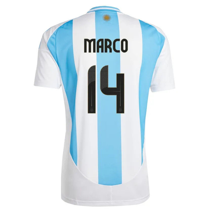Danxen Homem Camisola Argentina Francisco Marco #14 Branco Azul Principal 24-26 Camisa