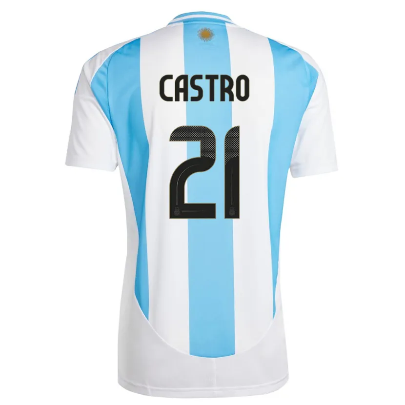 Danxen Homem Camisola Argentina Santiago Castro #21 Branco Azul Principal 24-26 Camisa