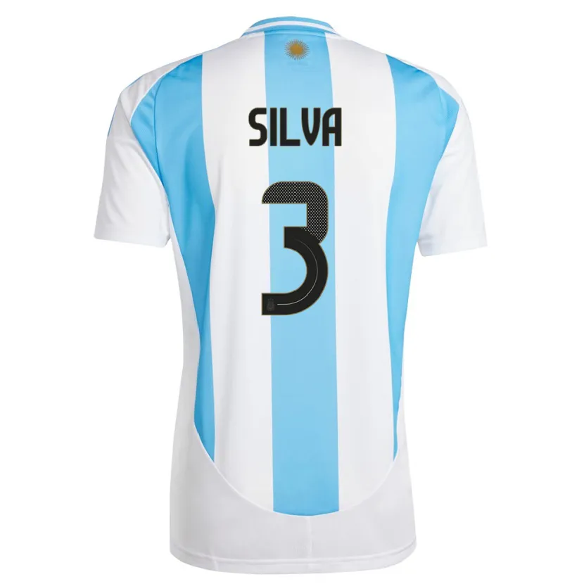 Danxen Homem Camisola Argentina Tomas Silva #3 Branco Azul Principal 24-26 Camisa
