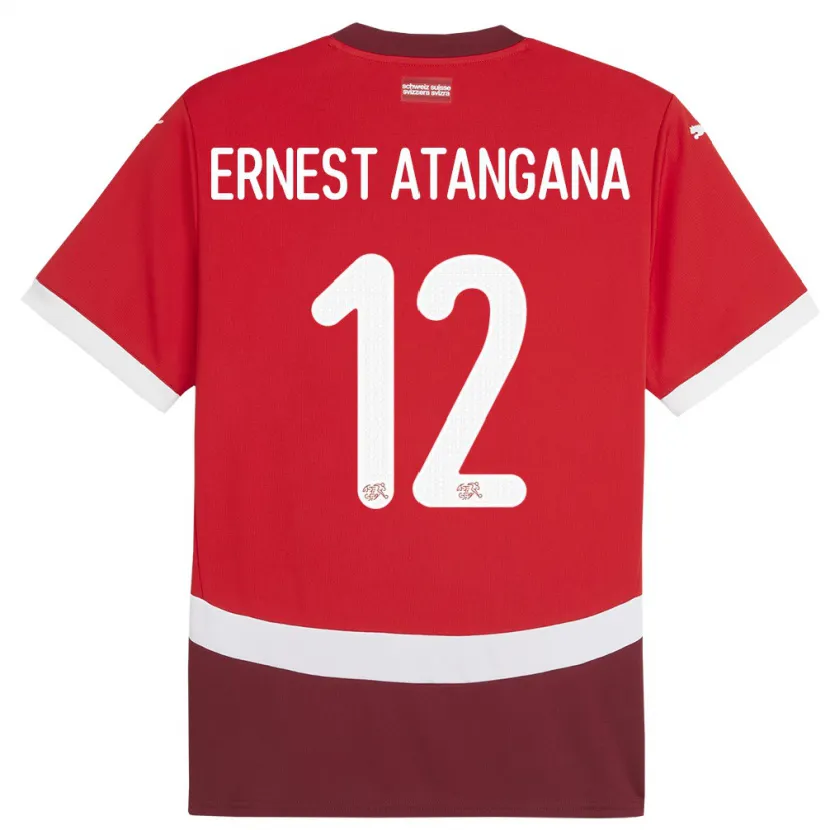 Danxen Homem Camisola Suiça Brian Ernest Atangana #12 Vermelho Principal 24-26 Camisa